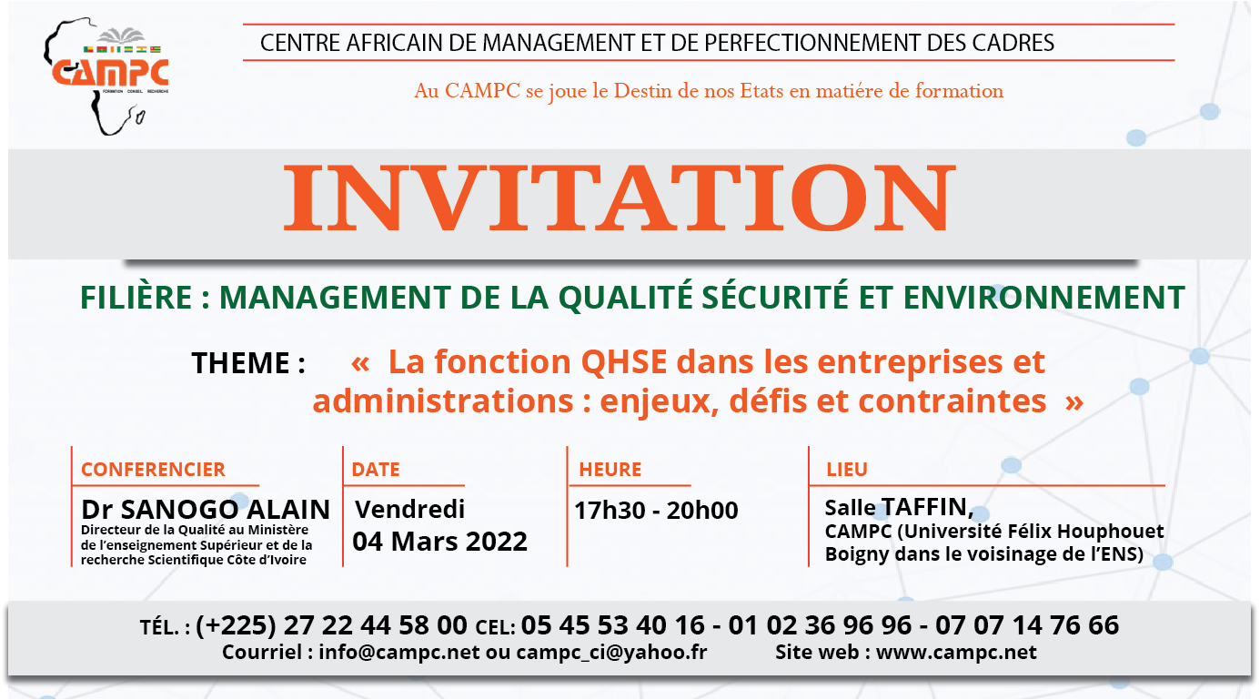 INVITATION SEMINAIRE D'INTEGRATION QSE